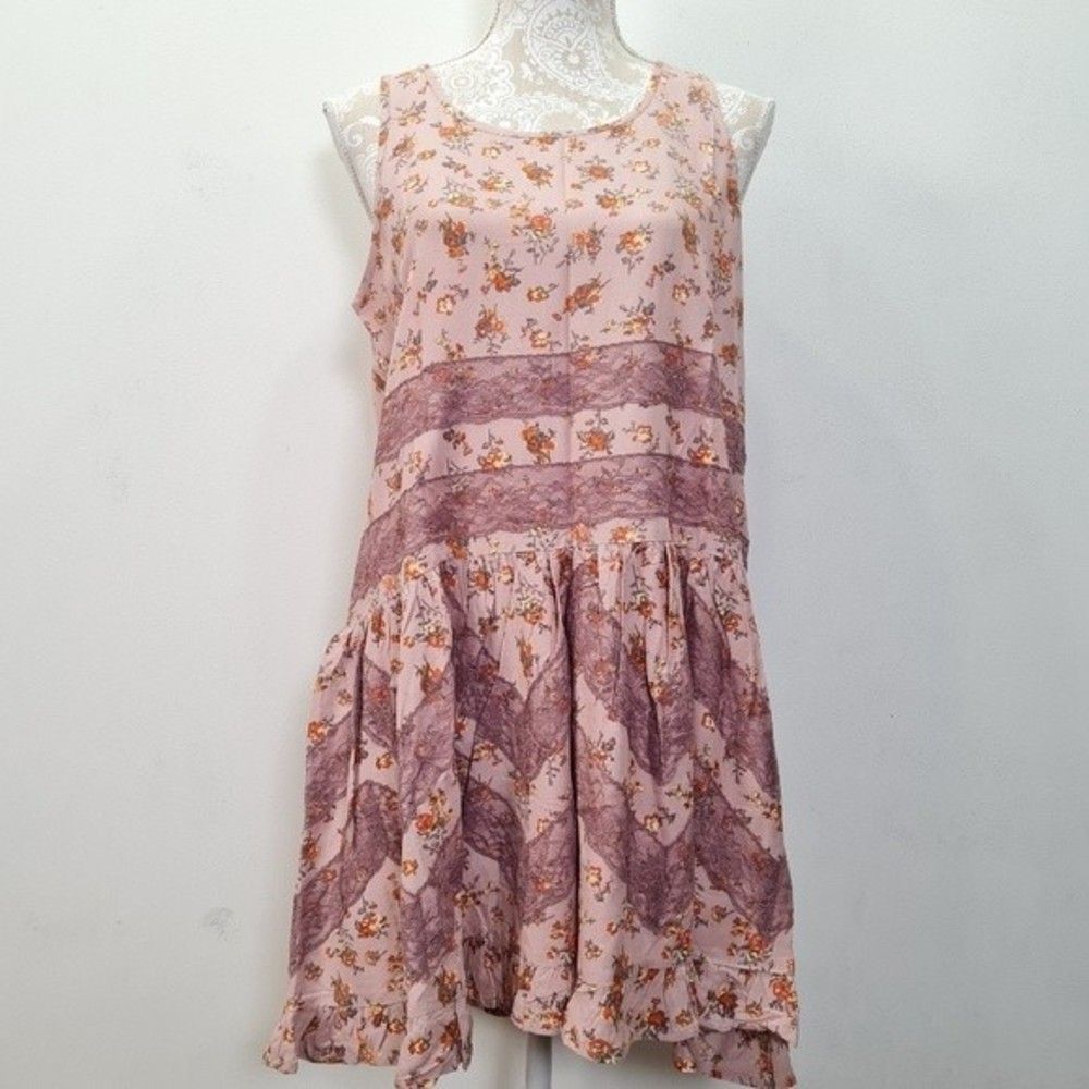 Logo Lavish Lori Goldstein Pink Floral Lace Sleeveless Tunic Top US 8